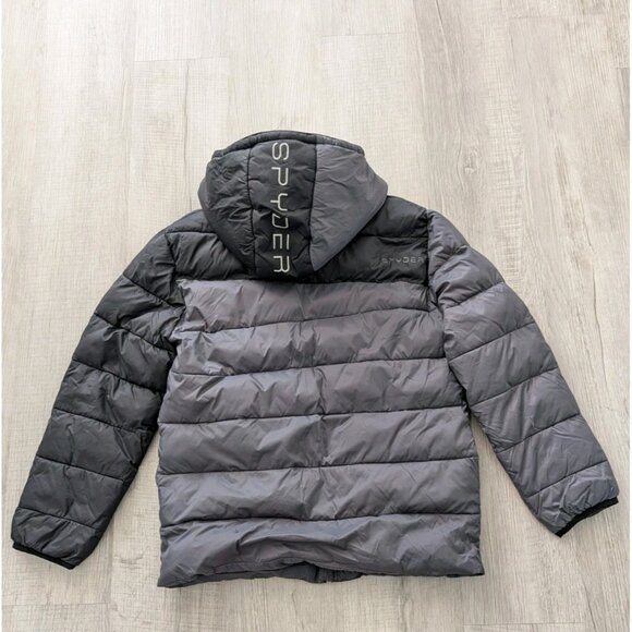 Spyder  Puffer Jacket With Hoodie Youth Boys Size XL 18-20 Black and Gray - Picture 1 of 10